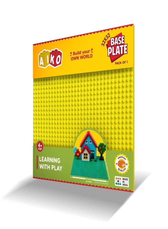 AIKO Classic Yellow Base Plate - 32 x 32 Studs (10" x 10") | Durable ABS Plastic Building Base | Sturdy Foundation for Construction Play | Compatible with Major Block Brands | Ideal Gift for Kids 4+ - Image 1